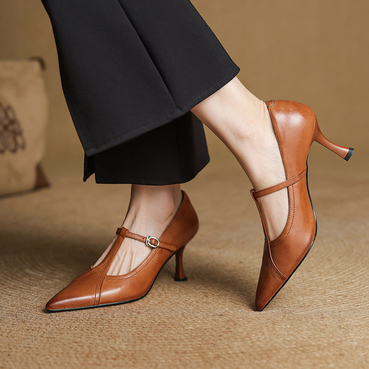 Women’s Vintage Pointed Toe T-Strap Pumps | Stiletto Heel