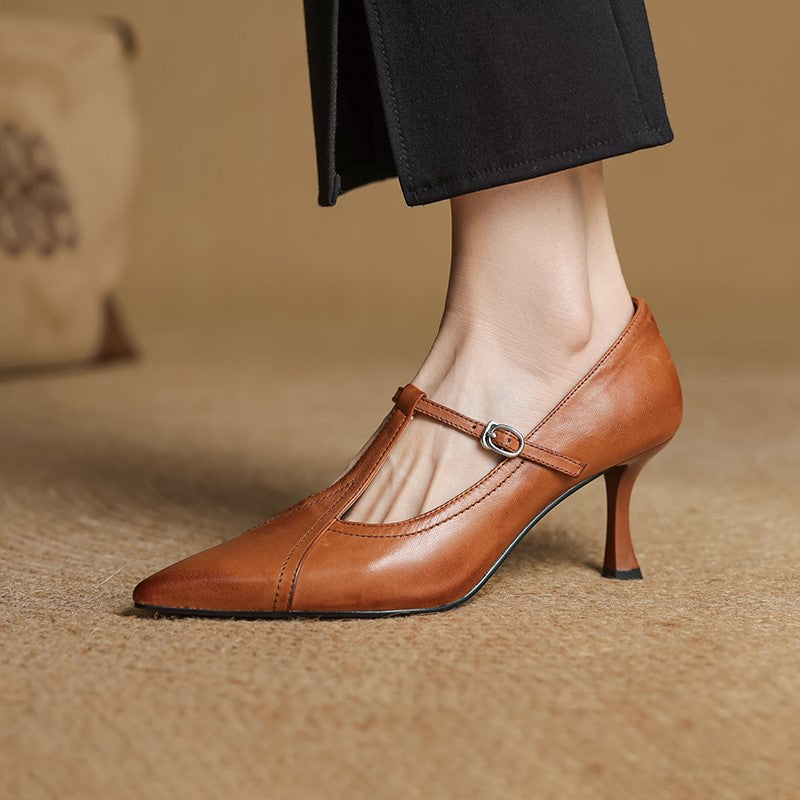 Women’s Vintage Pointed Toe T-Strap Pumps | Stiletto Heel