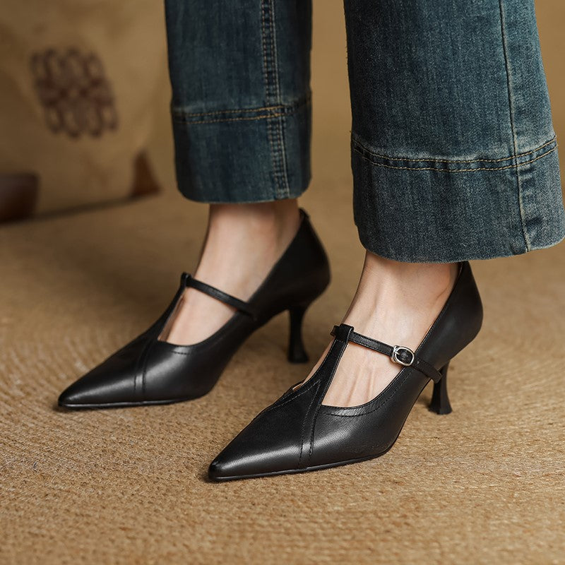 Women’s Vintage Pointed Toe T-Strap Pumps | Stiletto Heel