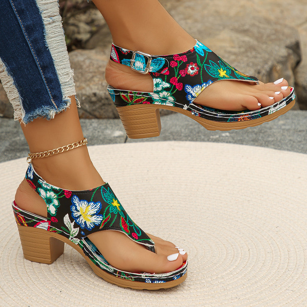 Women's Floral Chunky Block Heel Sandals | Platform Slingbacks