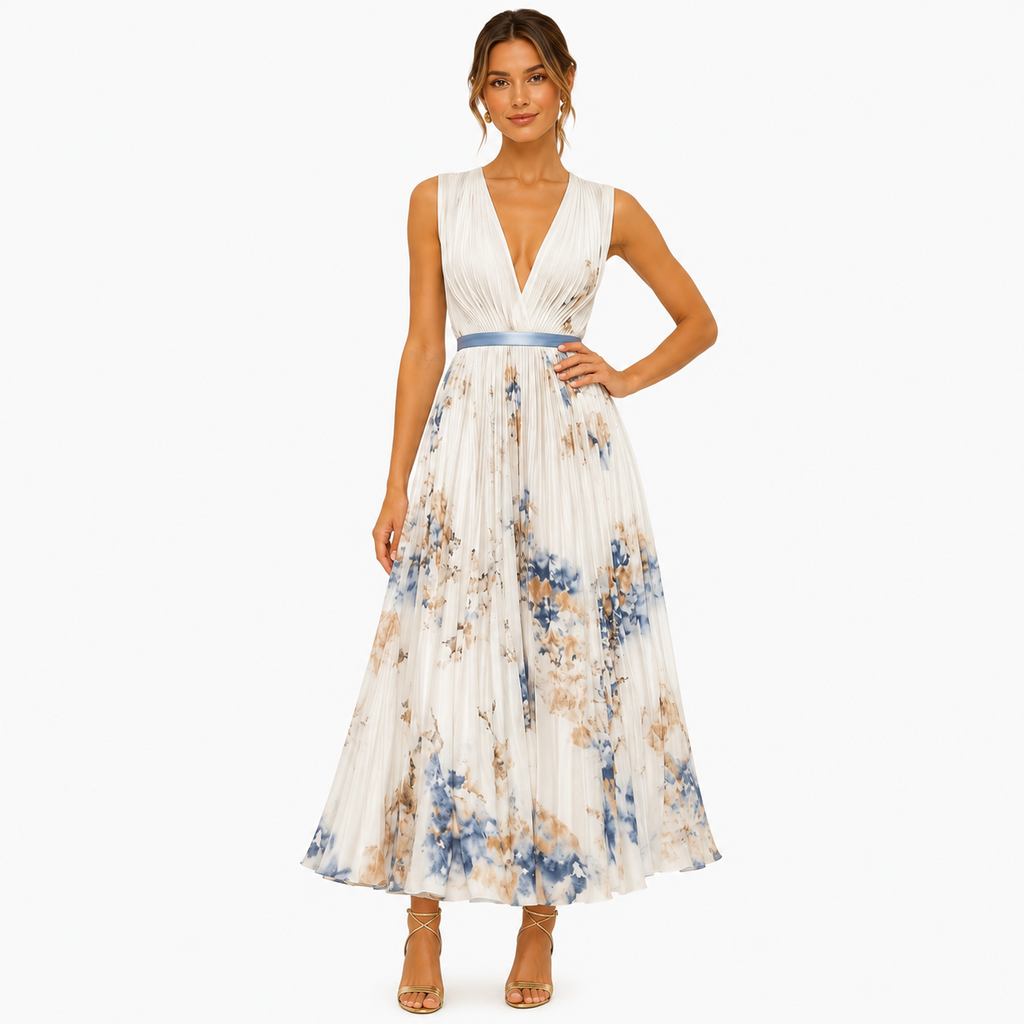 Maxi Pleated Dress for Wedding Guests - Women's