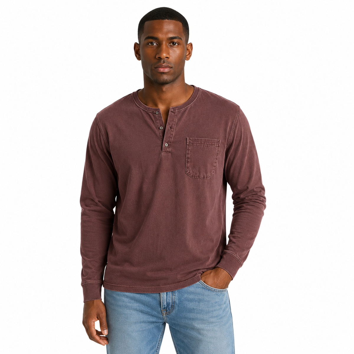 Men's Casual Long Sleeve Henley T-Shirt