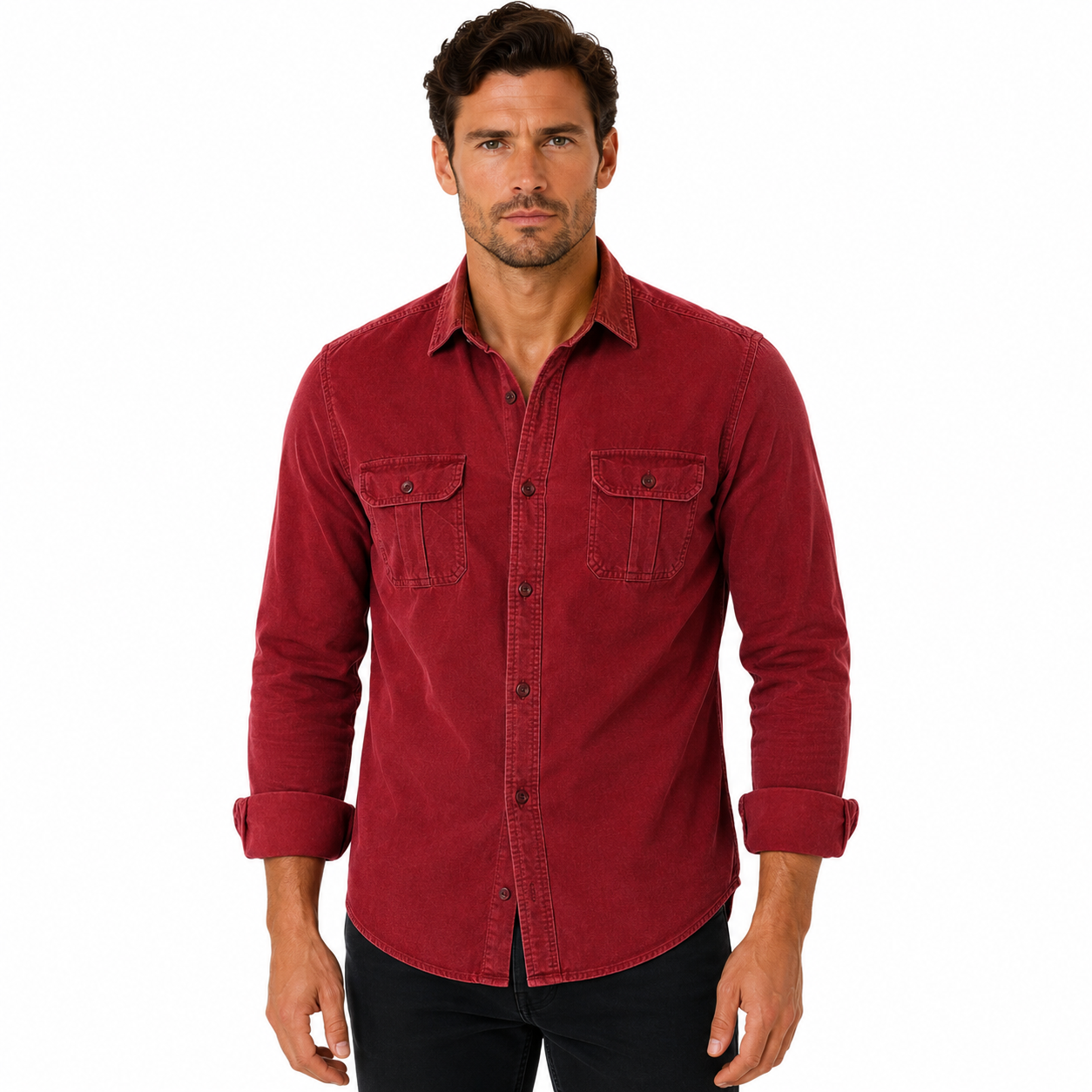 Men's Casual Long Sleeve Shirt with Flap Pockets