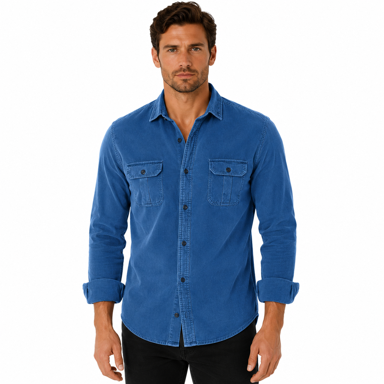 Men's Casual Long Sleeve Shirt with Flap Pockets