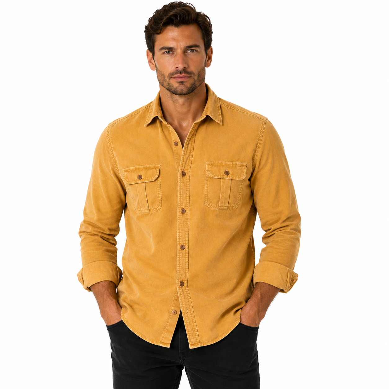 Men's Casual Long Sleeve Shirt with Flap Pockets