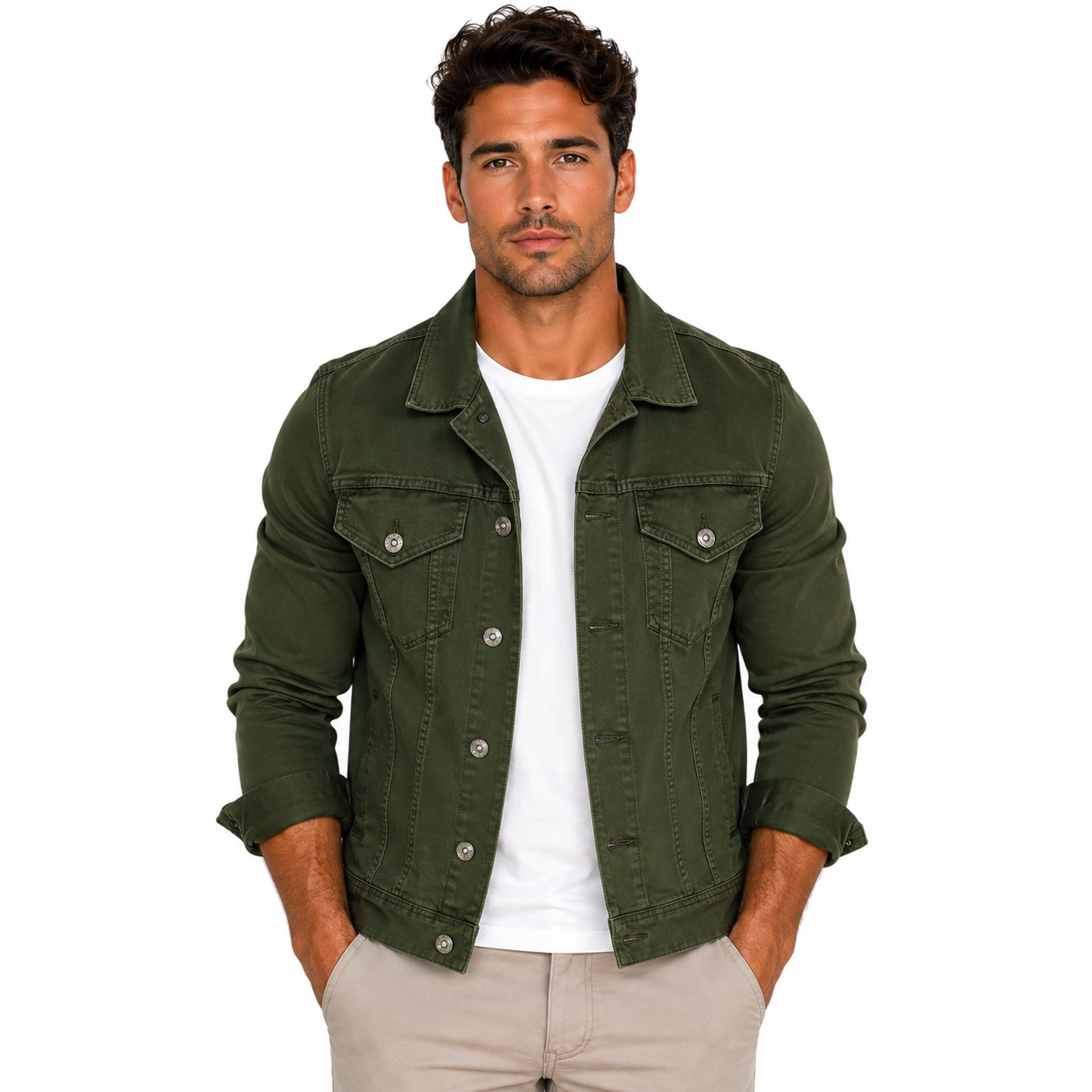 Men's Casual Slim-Fit Denim Jacket with Multiple Pockets