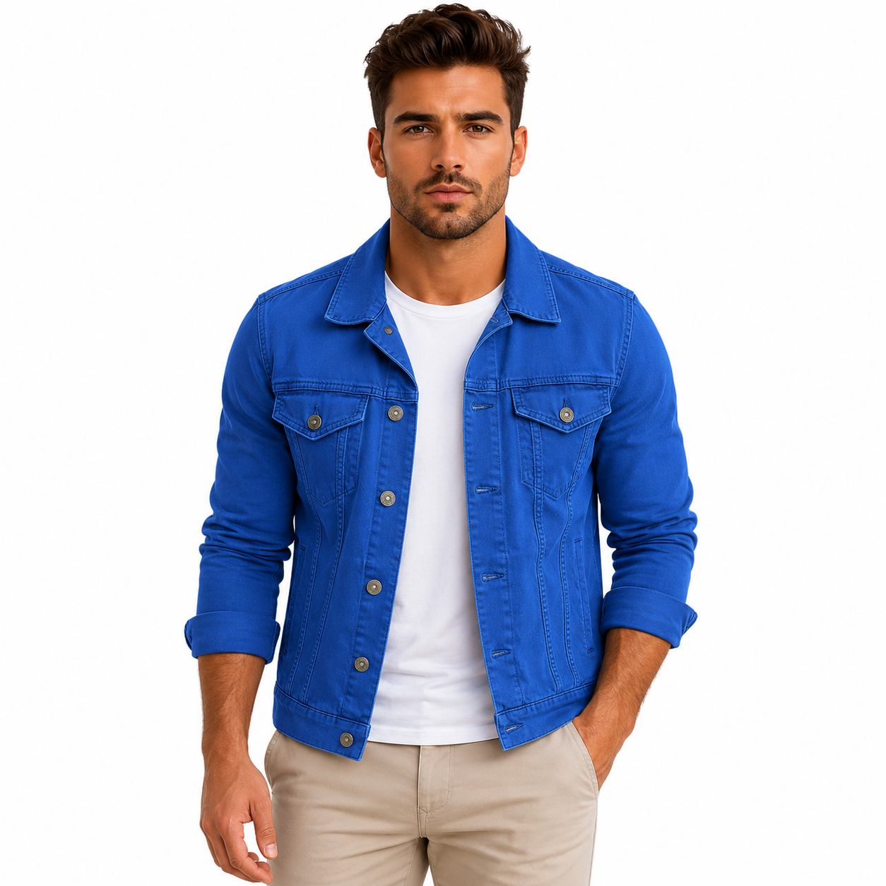 Men's Casual Slim-Fit Denim Jacket with Multiple Pockets