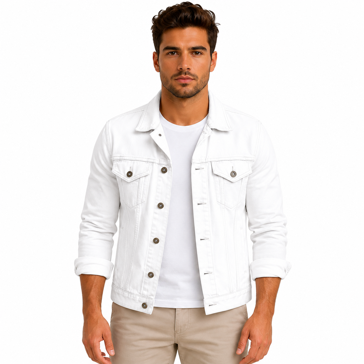 Men's Casual Slim-Fit Denim Jacket with Multiple Pockets