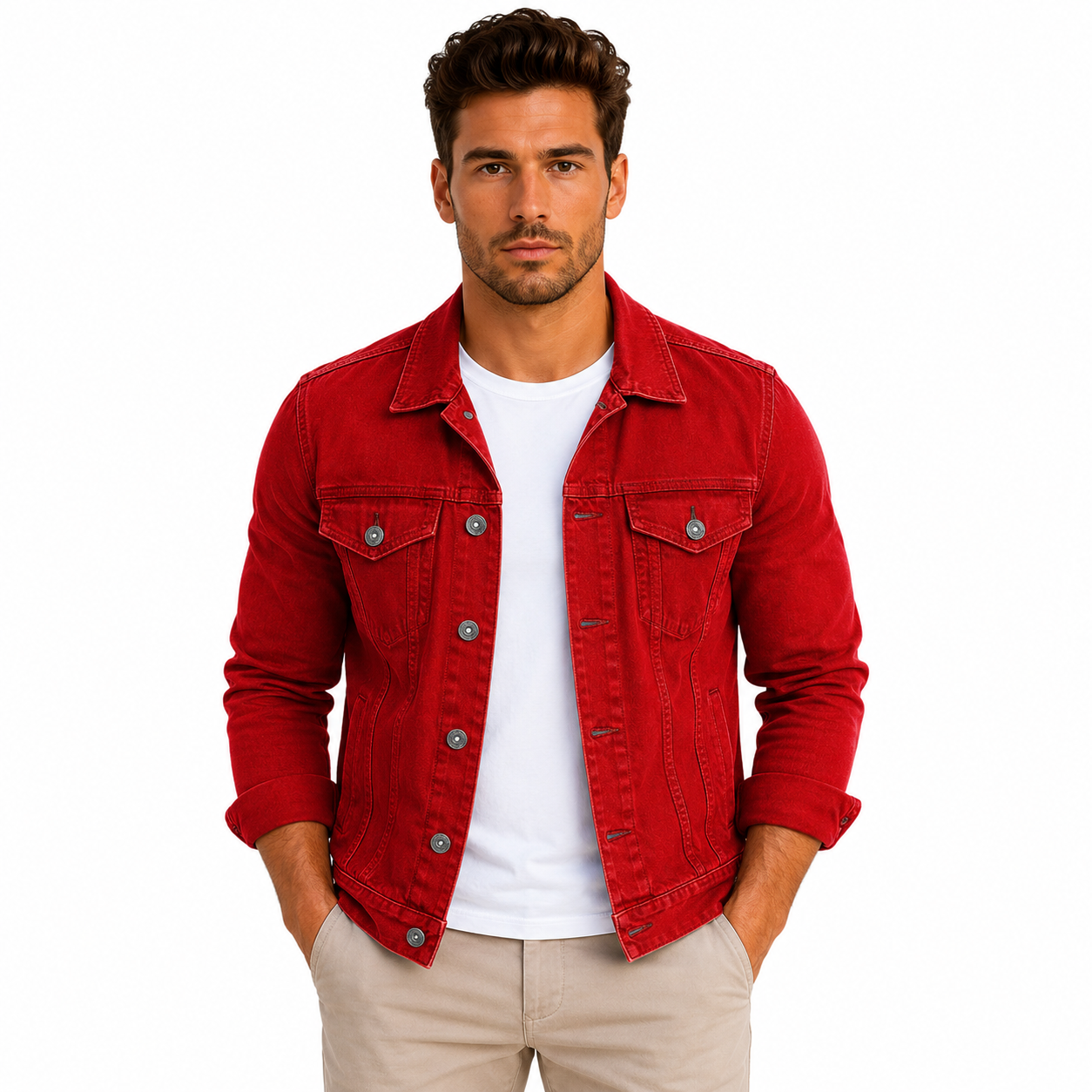 Men's Casual Slim-Fit Denim Jacket with Multiple Pockets