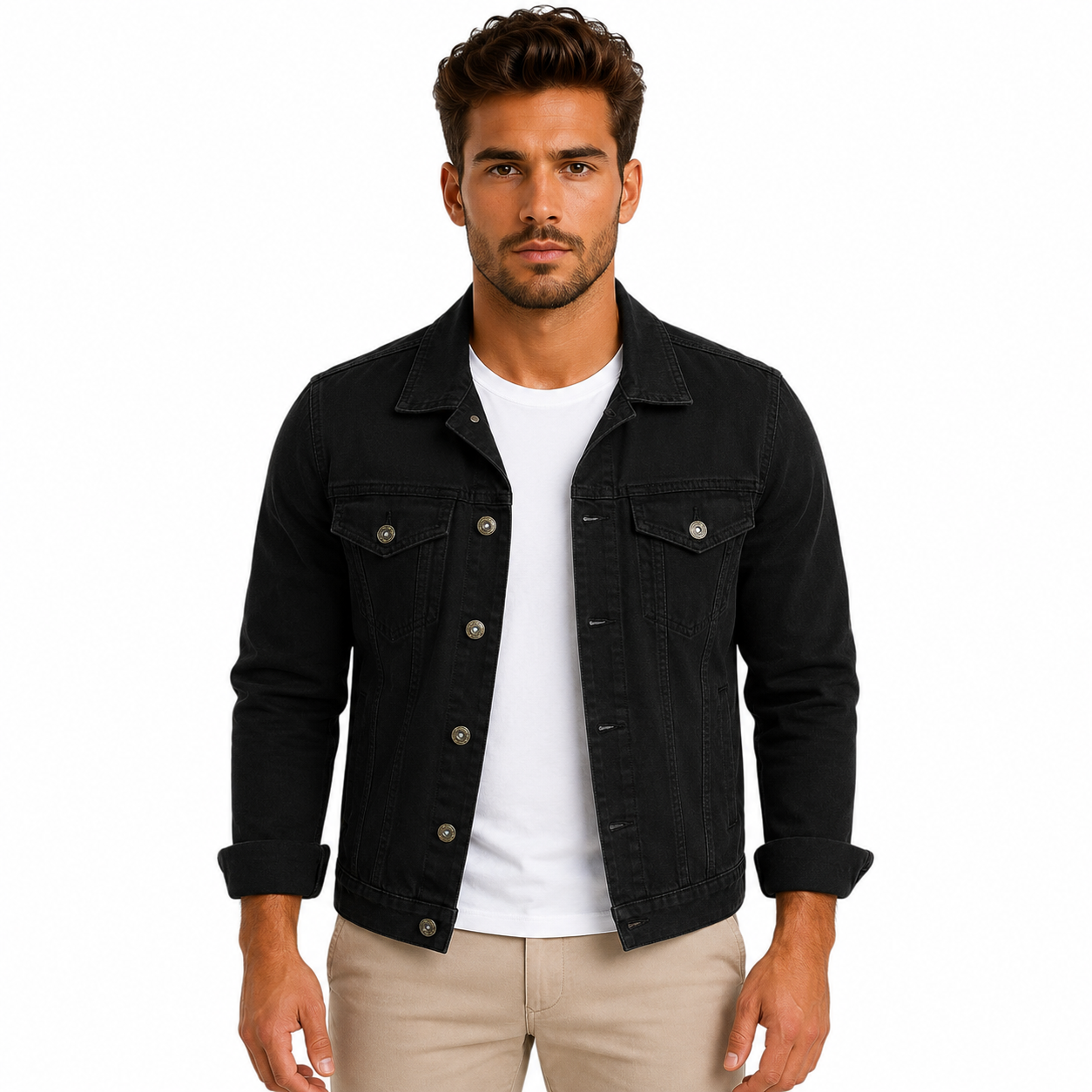 Men's Casual Slim-Fit Denim Jacket with Multiple Pockets