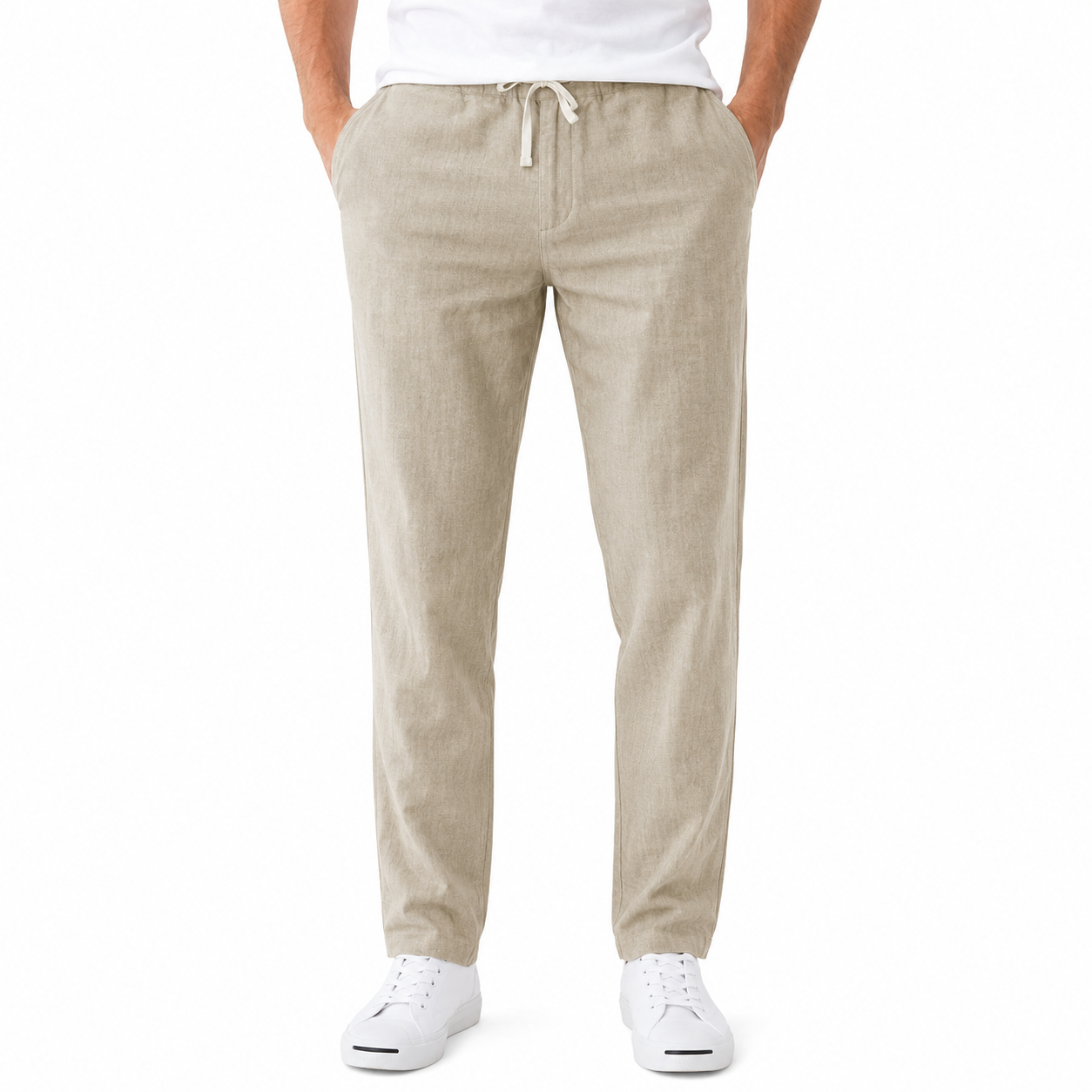Men's Long Casual Straight-Leg Linen Pants