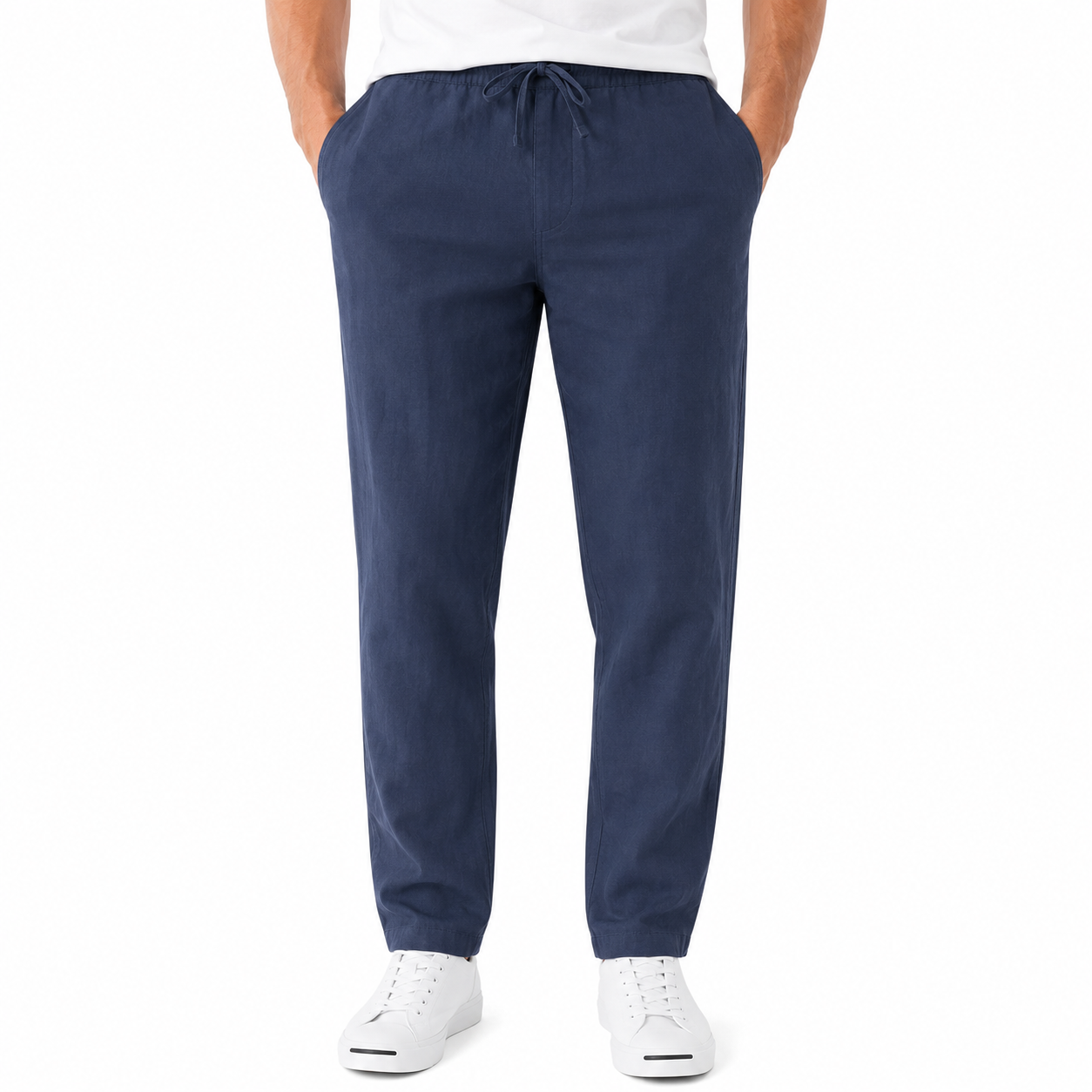 Men's Long Casual Straight-Leg Linen Pants