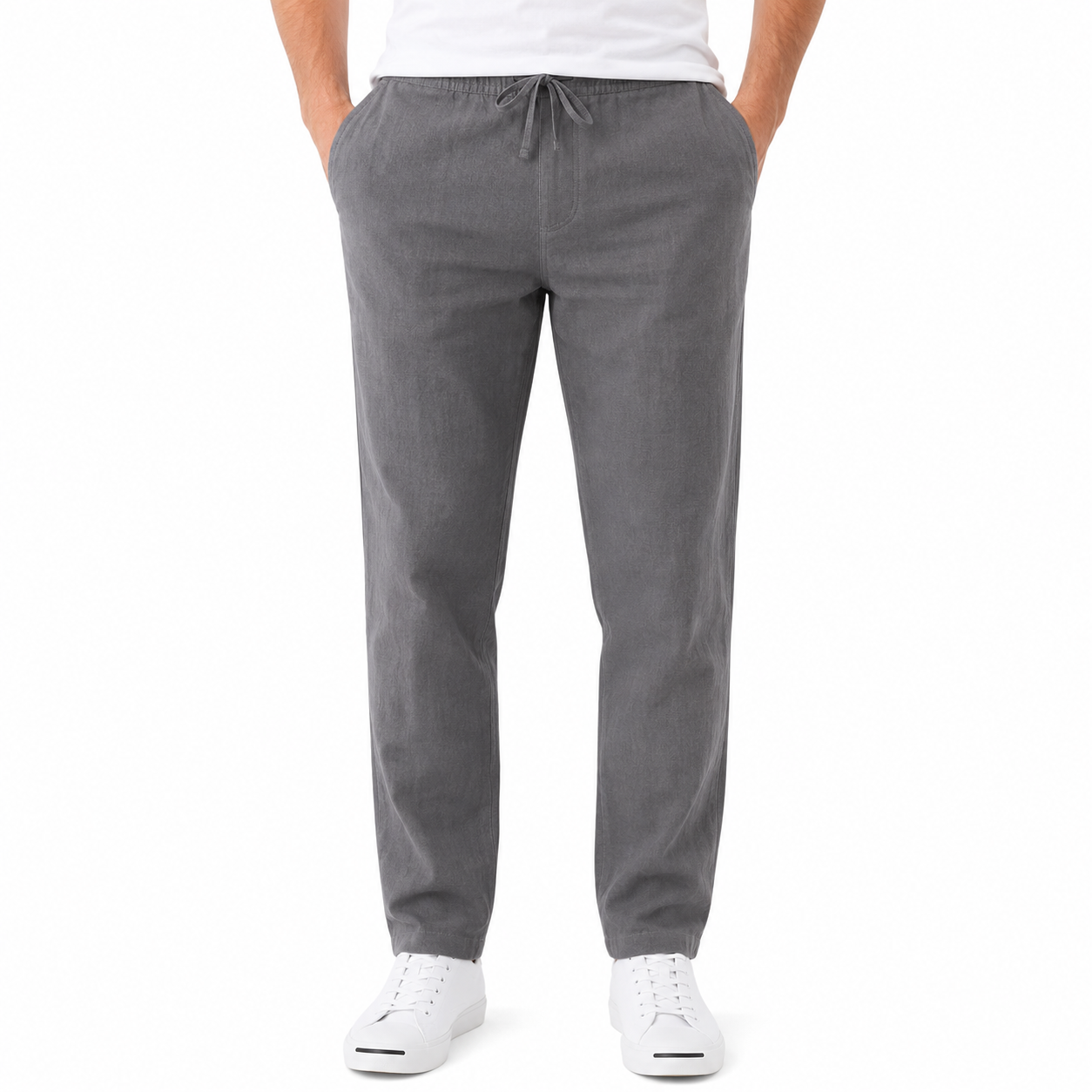 Men's Long Casual Straight-Leg Linen Pants