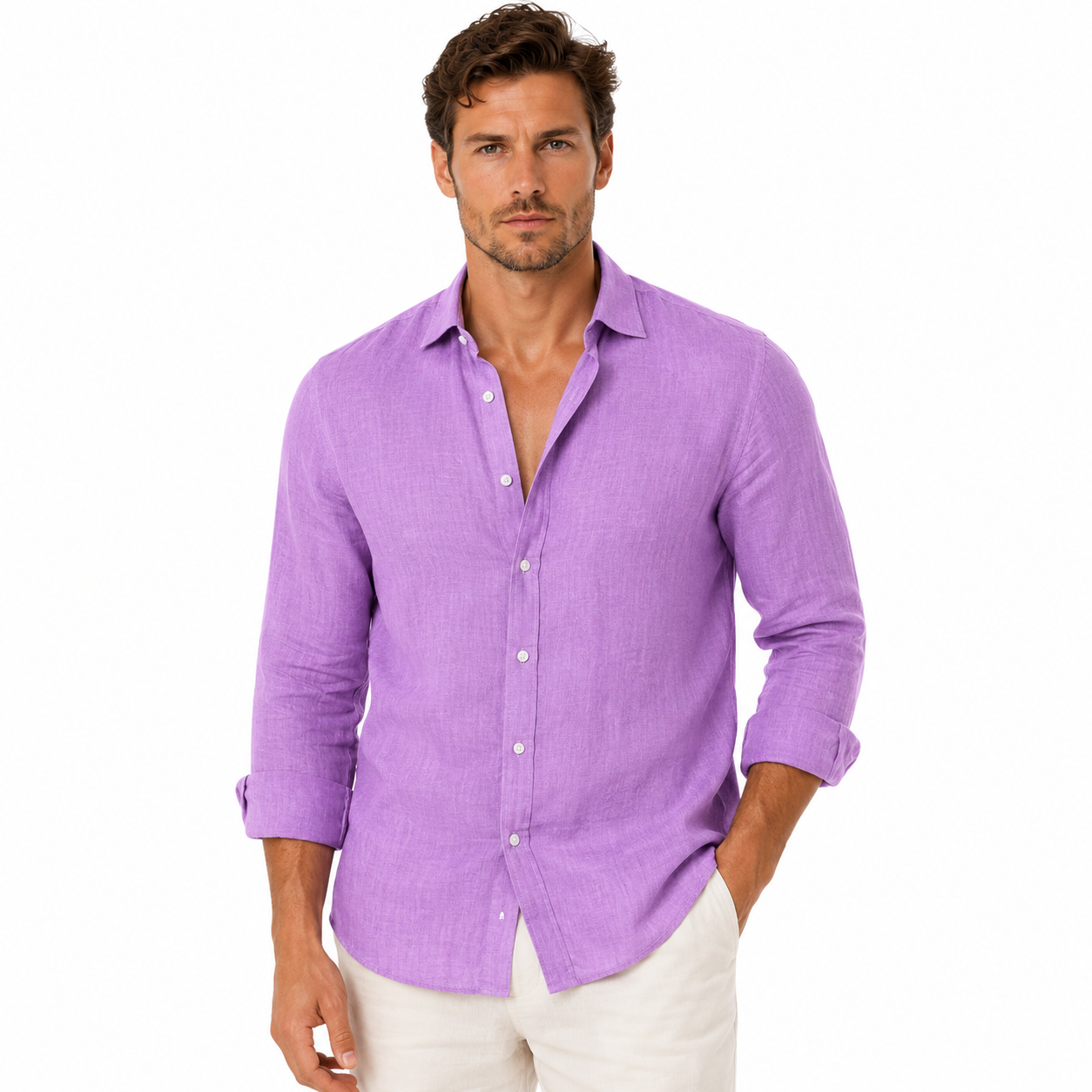 Men's Long Sleeve Casual Button-Up Shirt