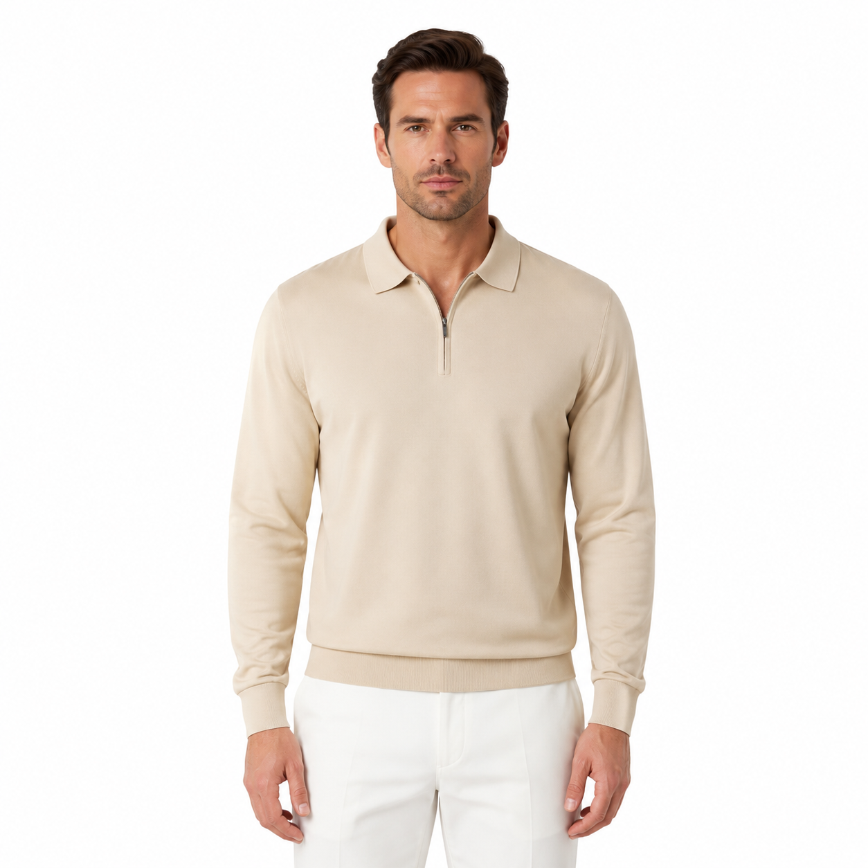 Men's Long Sleeve Casual Quarter-Zip Polo Shirt