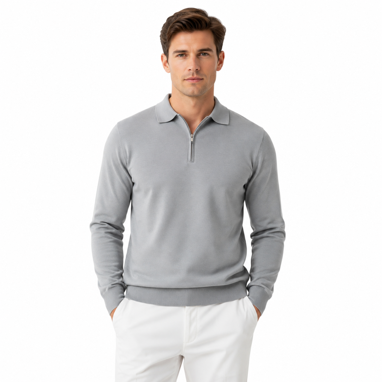Men's Long Sleeve Casual Quarter-Zip Polo Shirt