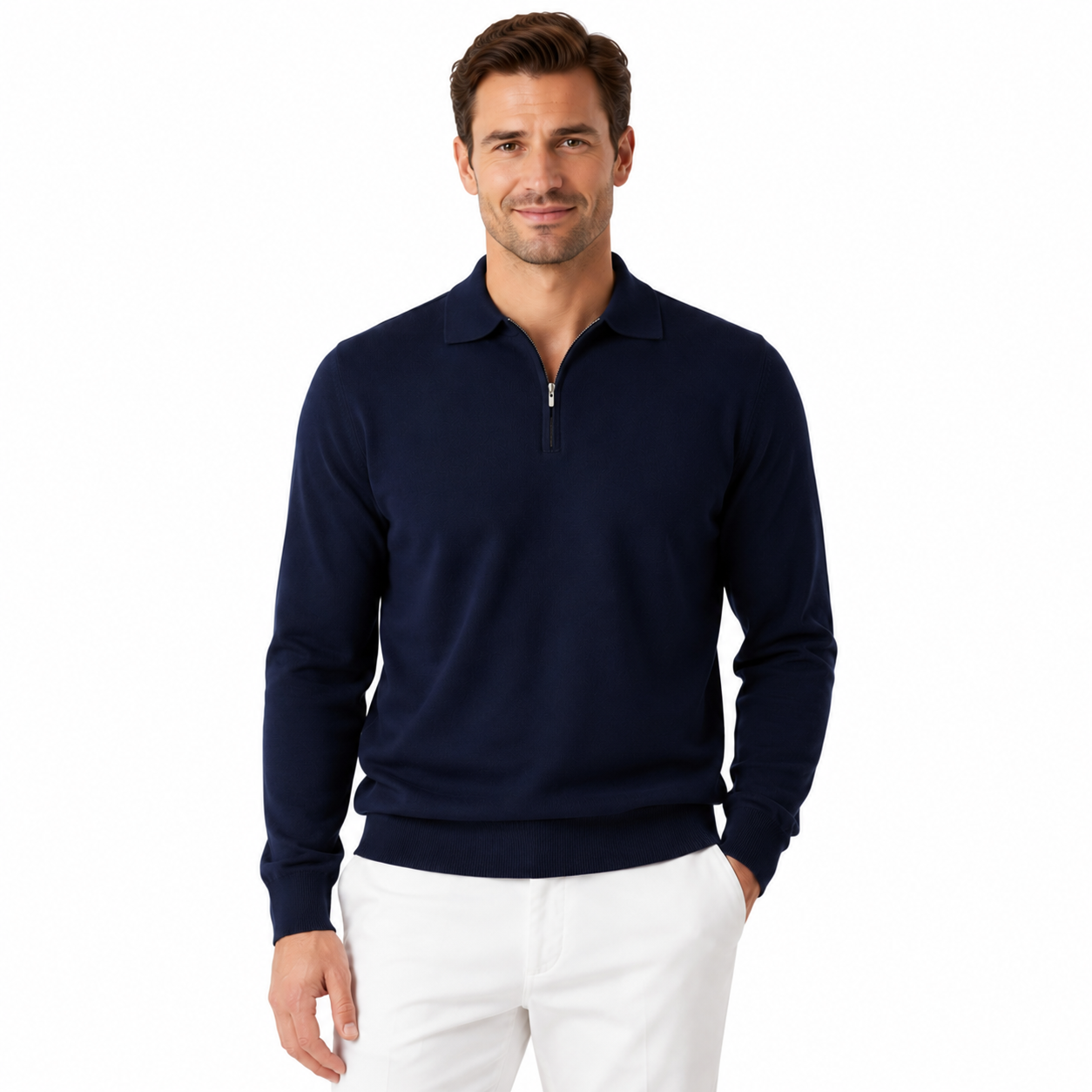 Men's Long Sleeve Casual Quarter-Zip Polo Shirt