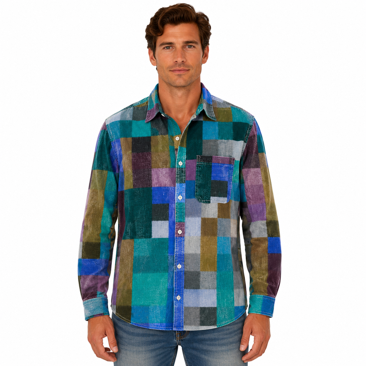 Men's Long Sleeve Colorful Checkered Shirt