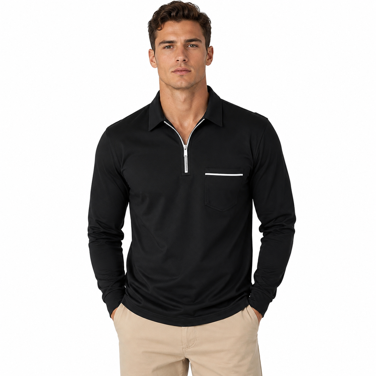 Men's Long Sleeve Polo Shirt with Zipper