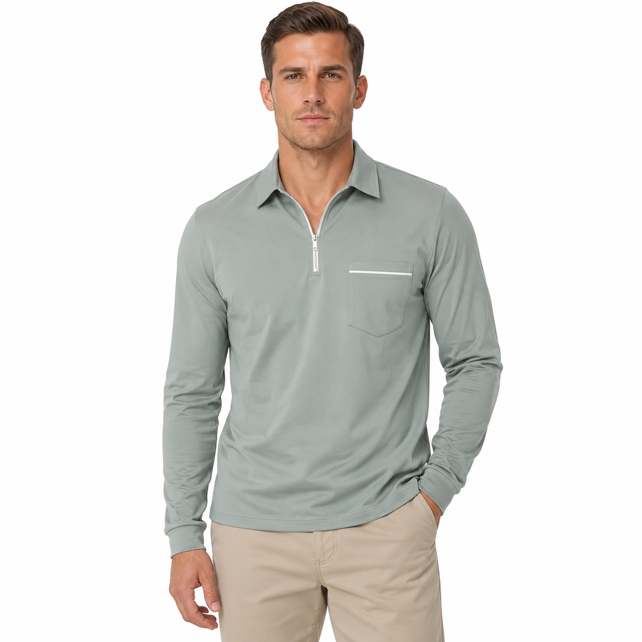 Men's Long Sleeve Polo Shirt with Zipper