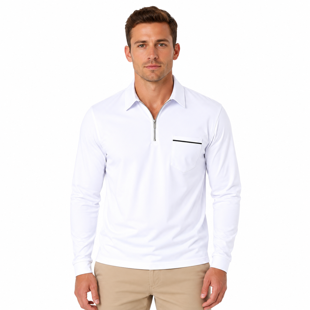 Men's Long Sleeve Polo Shirt with Zipper