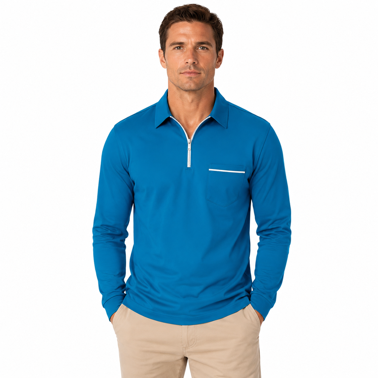Men's Long Sleeve Polo Shirt with Zipper