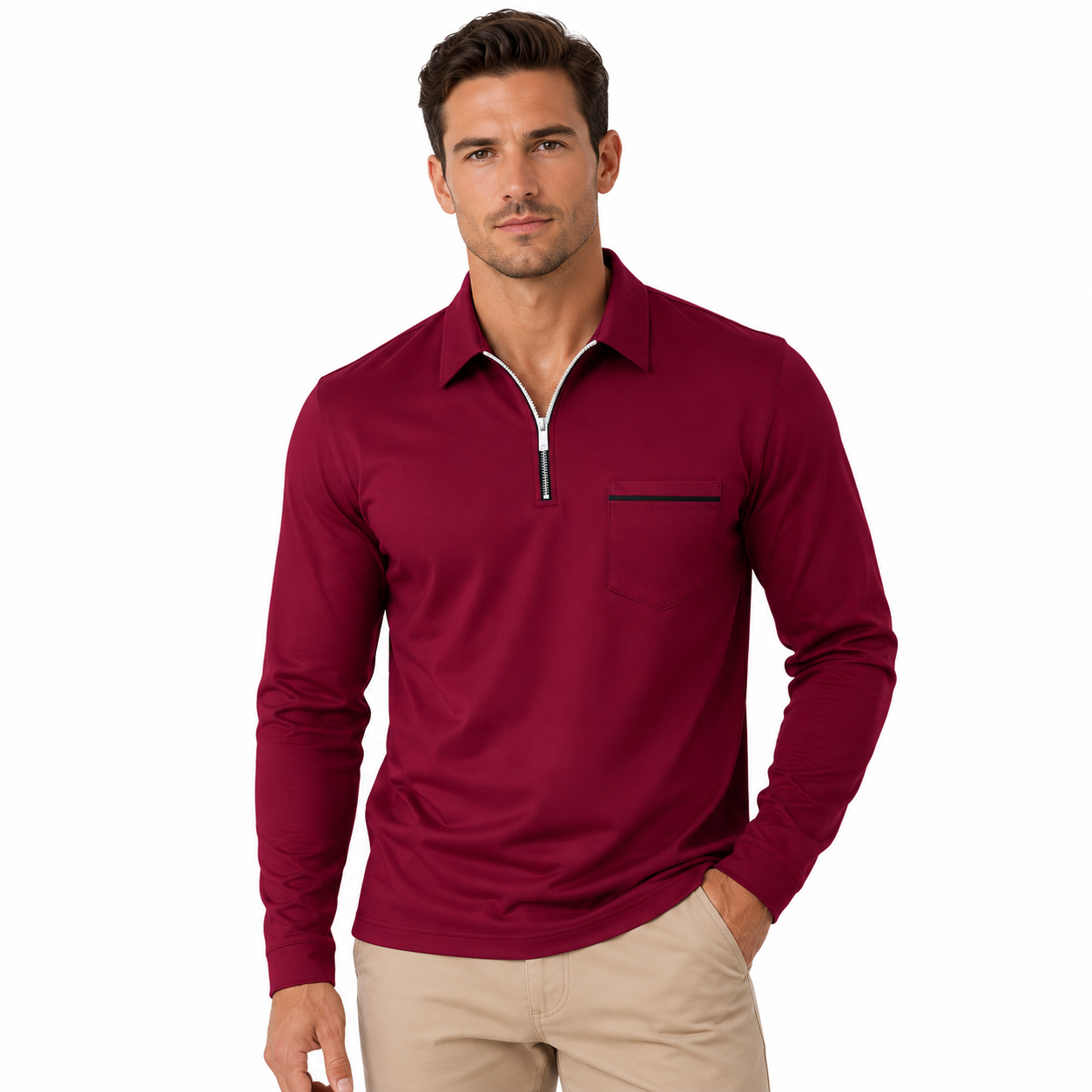 Men's Long Sleeve Polo Shirt with Zipper