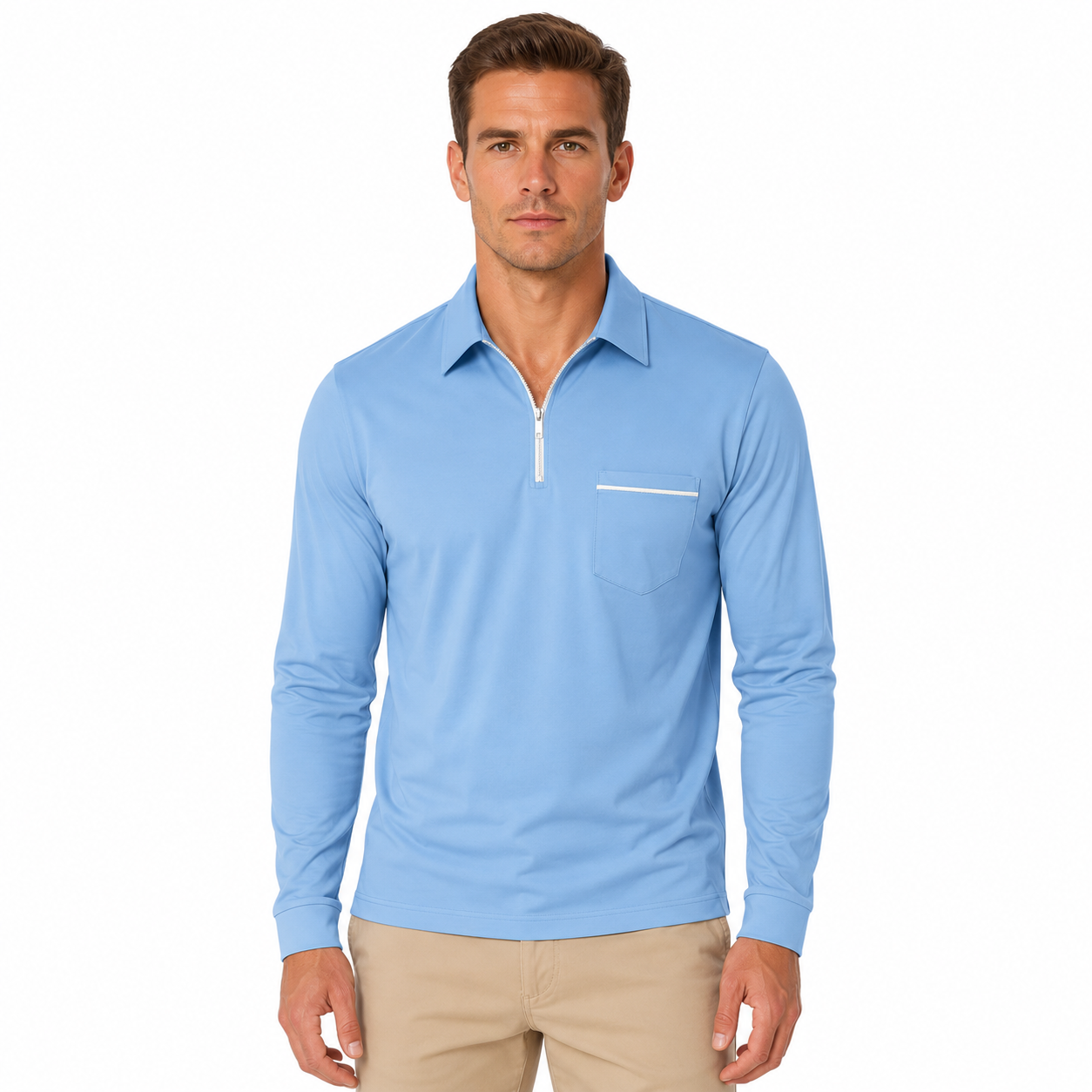 Men's Long Sleeve Polo Shirt with Zipper