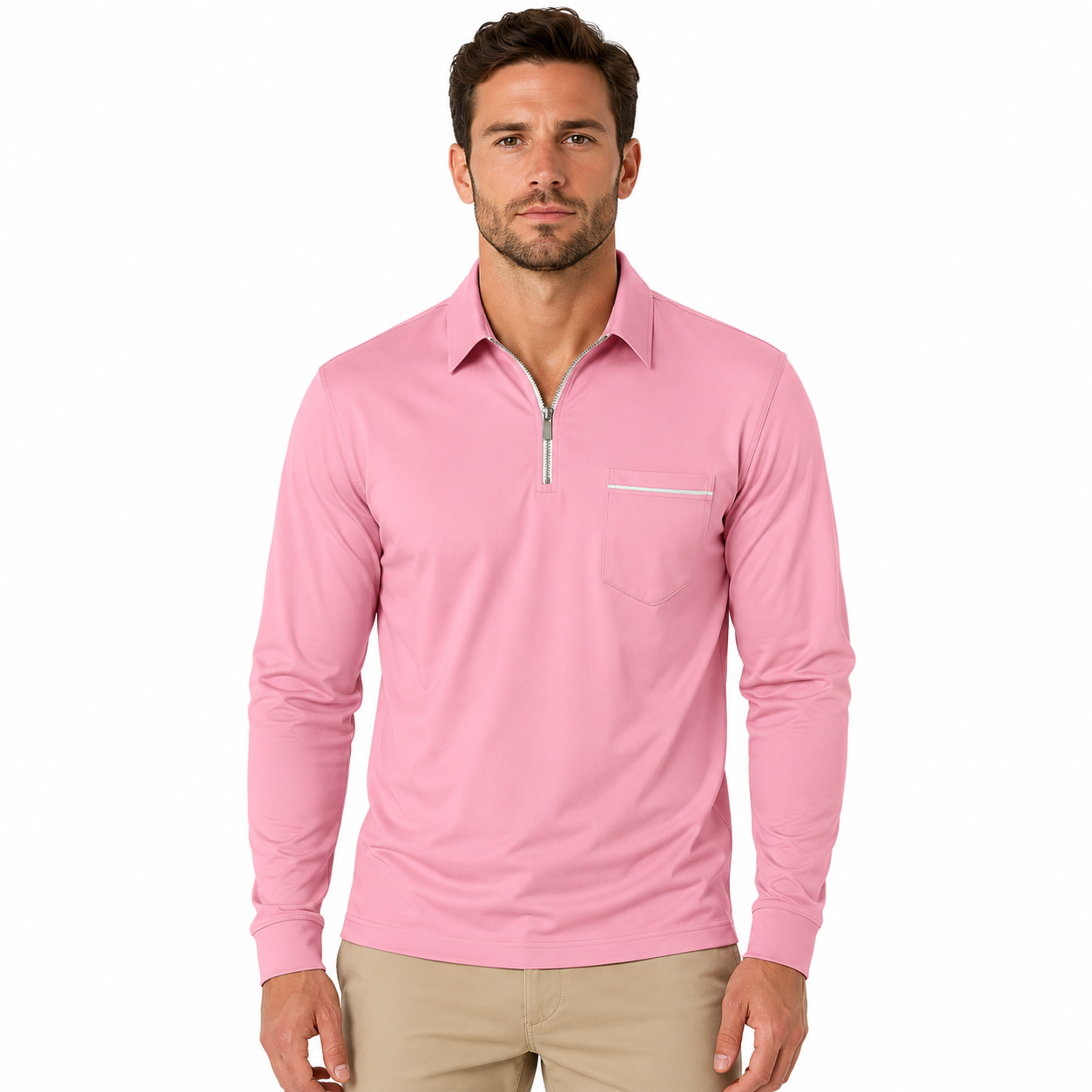 Men's Long Sleeve Polo Shirt with Zipper