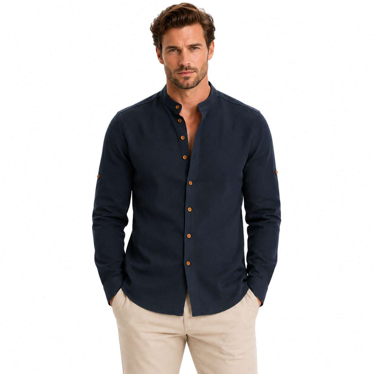 Men's Long Sleeve Stand Collar Shirt