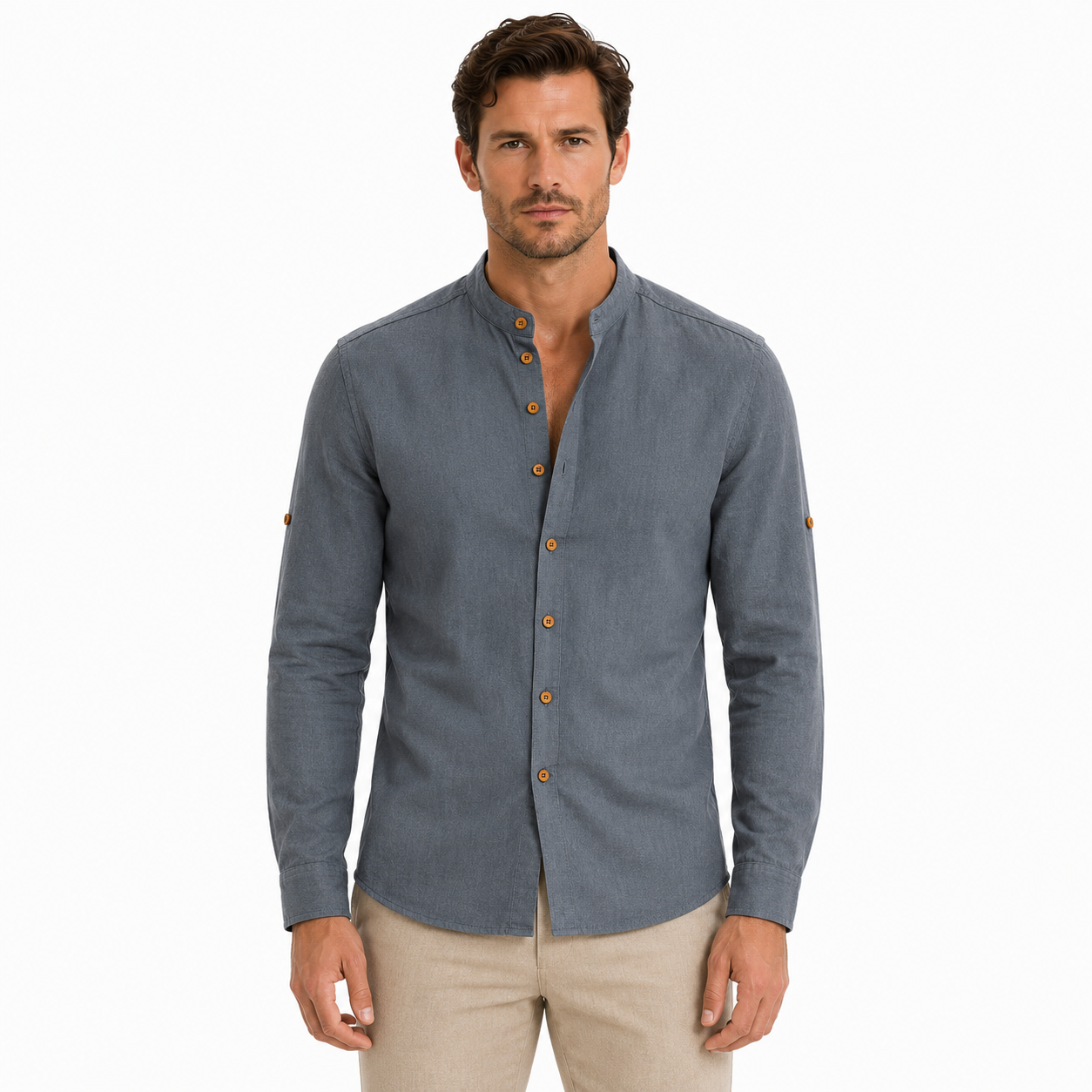 Men's Long Sleeve Stand Collar Shirt