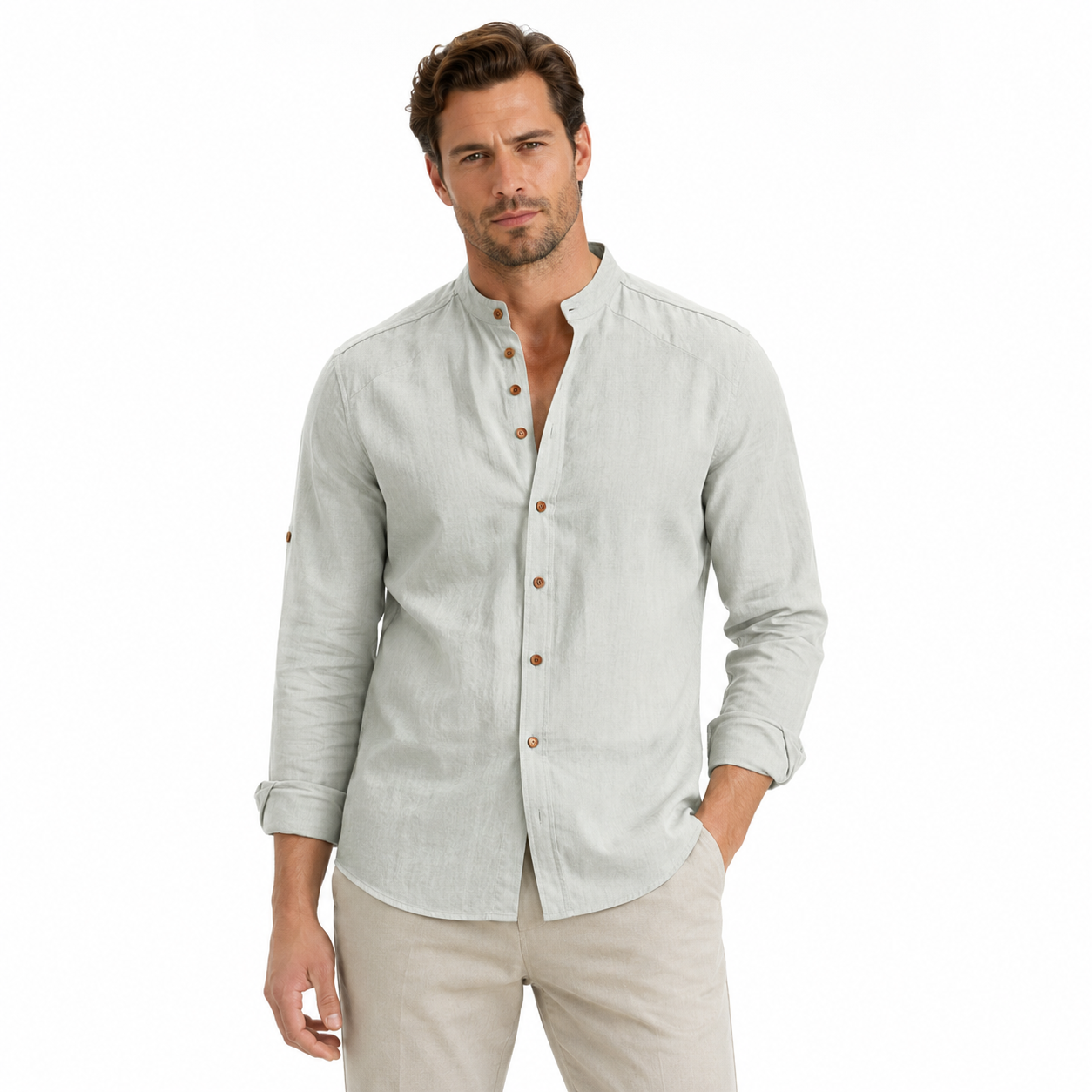 Men's Long Sleeve Stand Collar Shirt