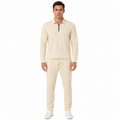Men's Quarter-Zip Long Sleeve Polo and Pants Lounge Set