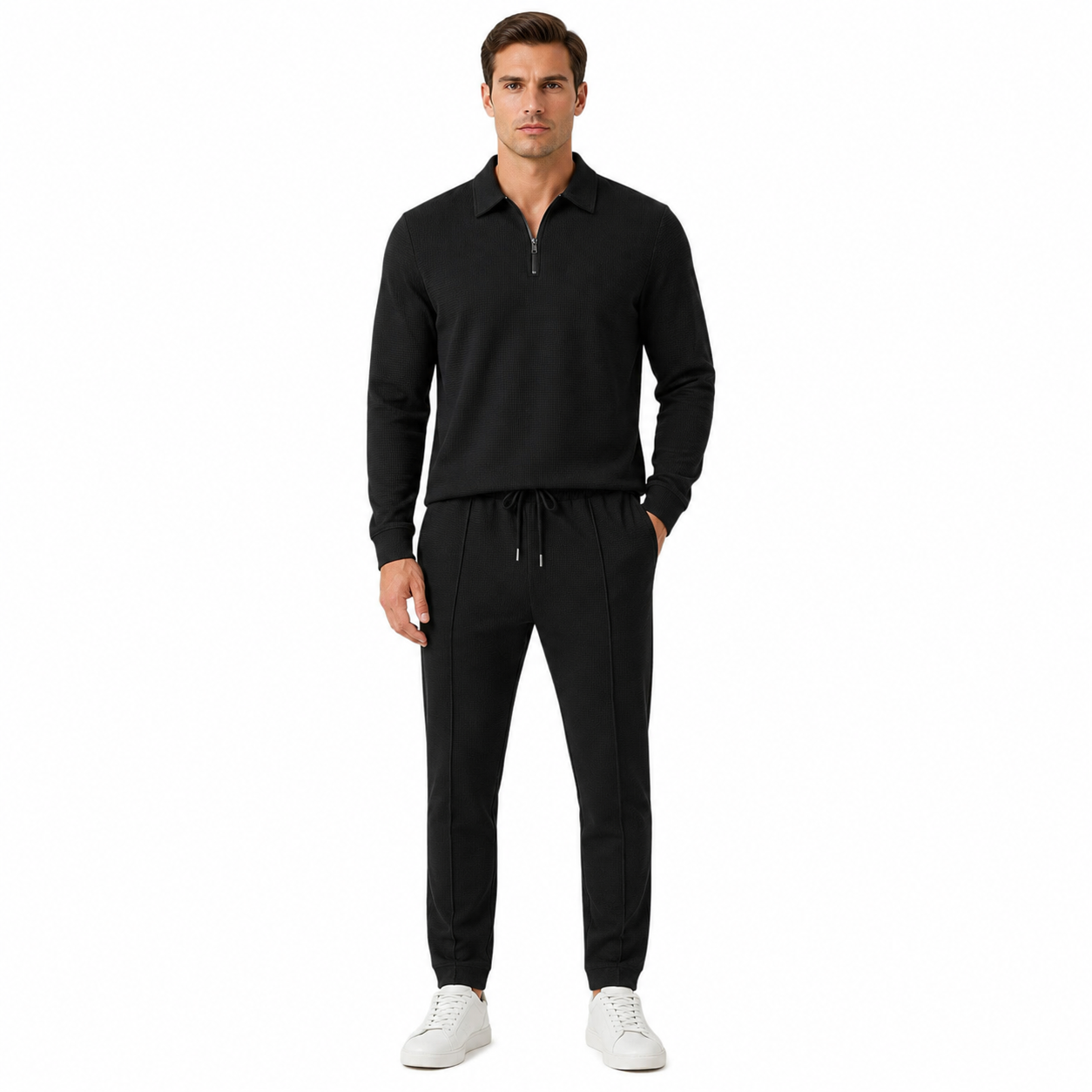 Men's Quarter-Zip Long Sleeve Polo and Pants Lounge Set
