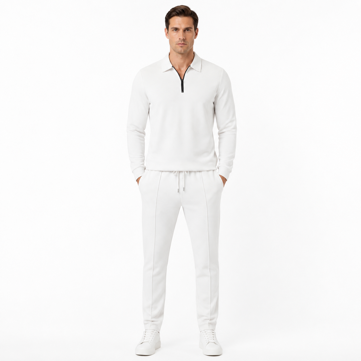 Men's Quarter-Zip Long Sleeve Polo and Pants Lounge Set