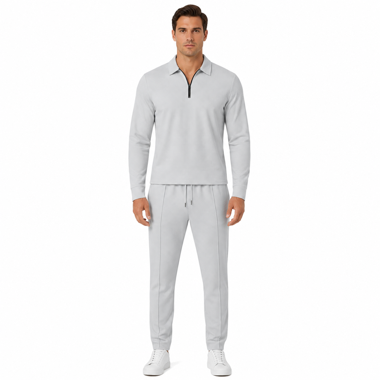 Men's Quarter-Zip Long Sleeve Polo and Pants Lounge Set