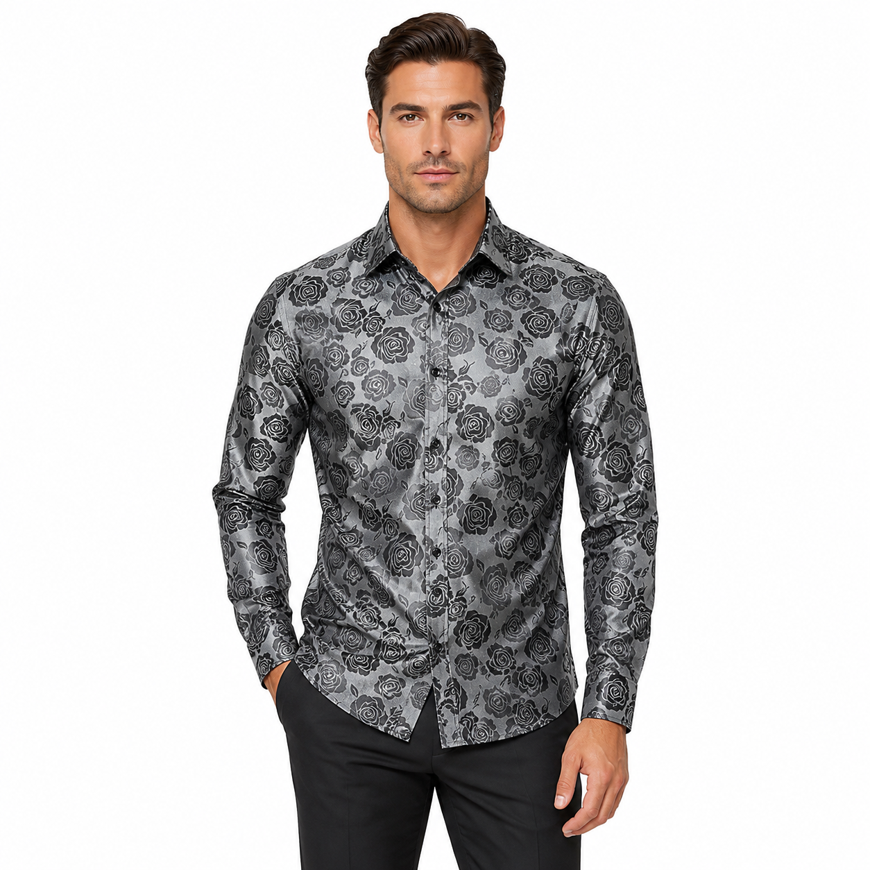 Men's Slim Fit Long Sleeve Evening Shirt