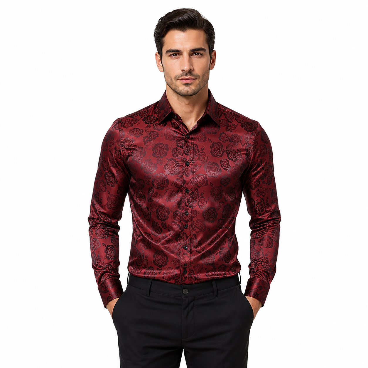Men's Slim Fit Long Sleeve Evening Shirt