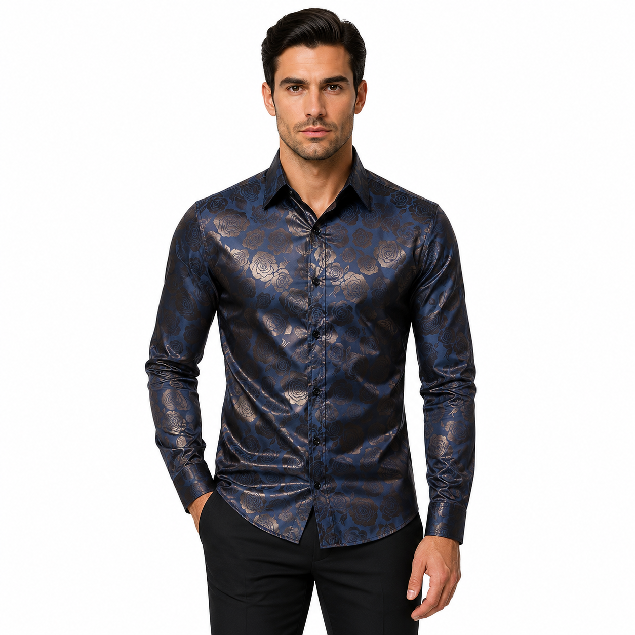 Men's Slim Fit Long Sleeve Evening Shirt