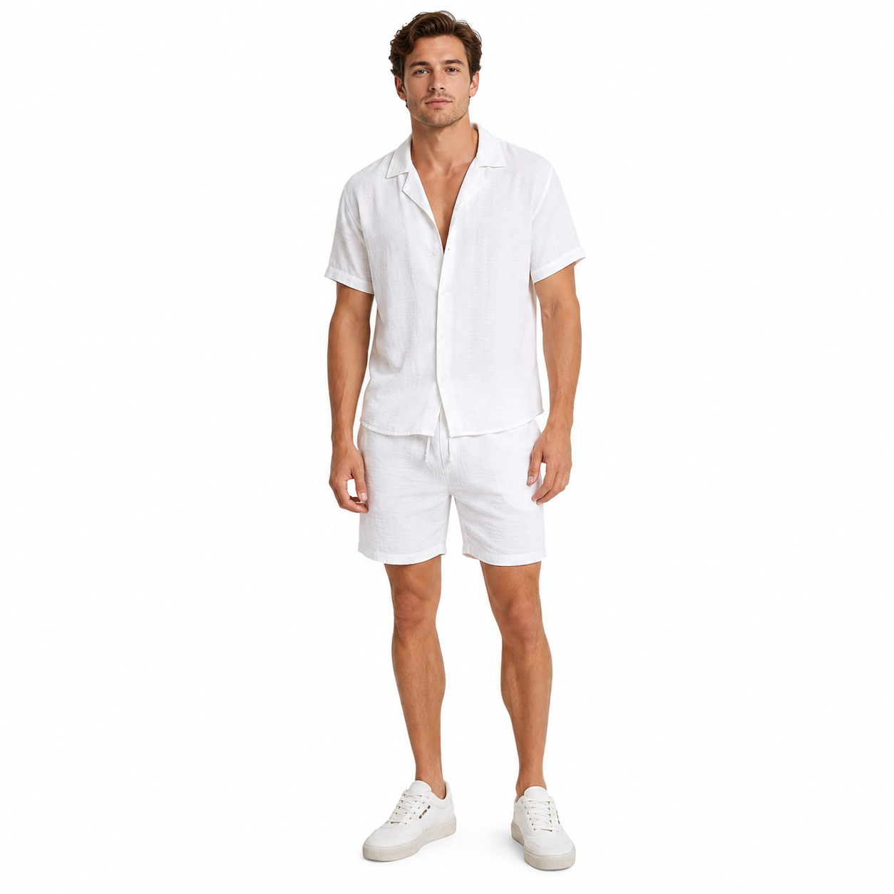 Men's Summer Two-Piece Outfit | Linen Shirt and Shorts