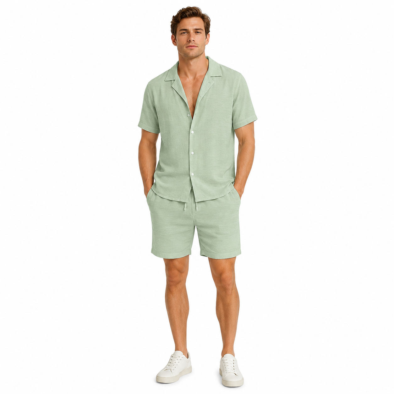 Men's Summer Two-Piece Outfit | Linen Shirt and Shorts