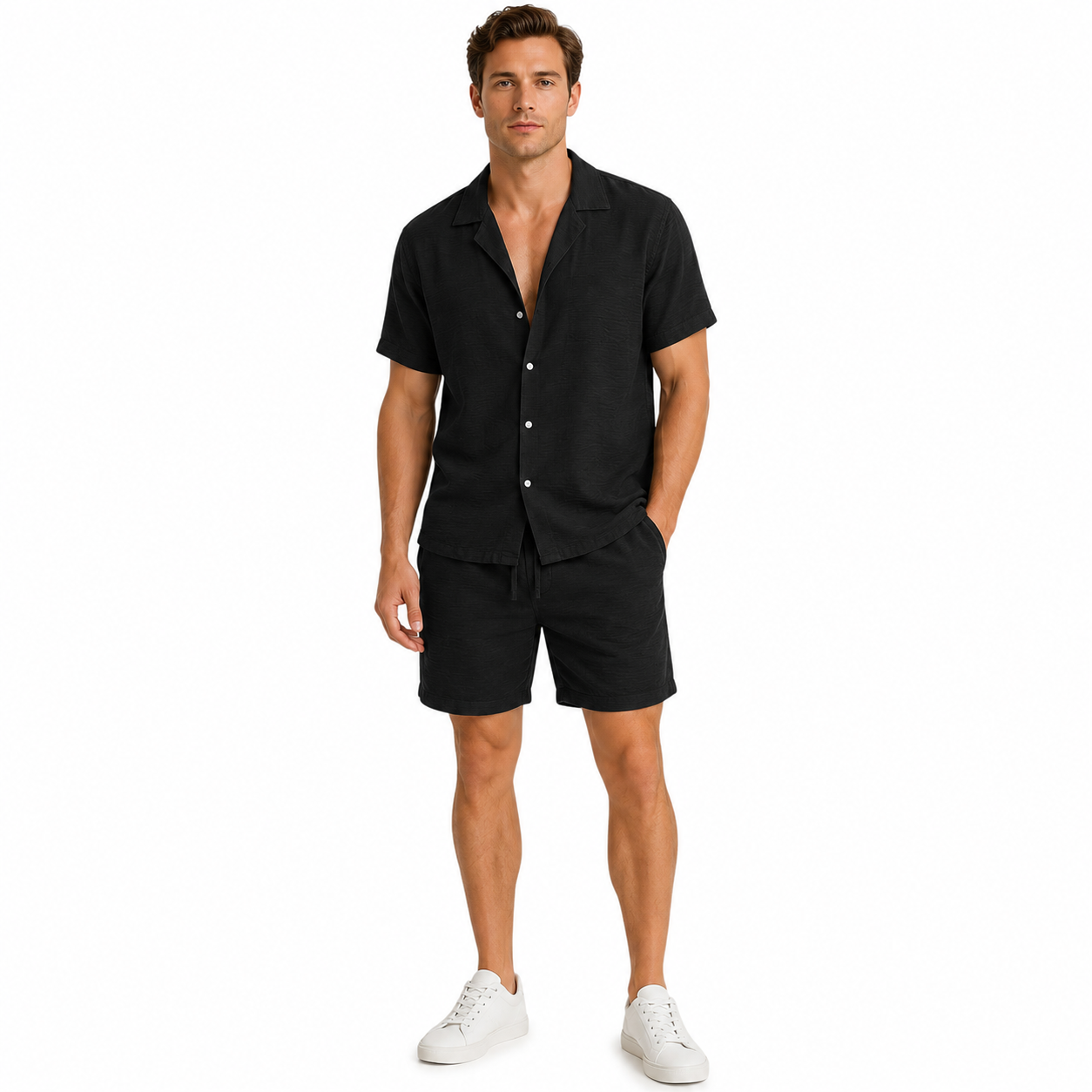 Men's Summer Two-Piece Outfit | Linen Shirt and Shorts