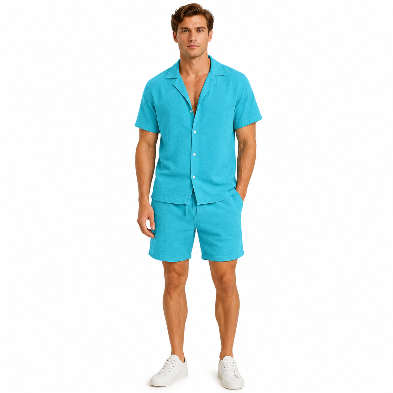Men's Summer Two-Piece Outfit | Linen Shirt and Shorts