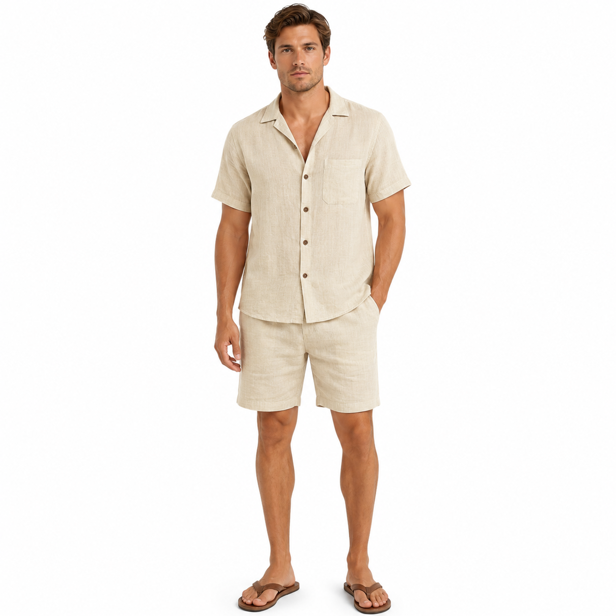 Men's Summer Two-Piece Set: Short Sleeve Shirt and Shorts