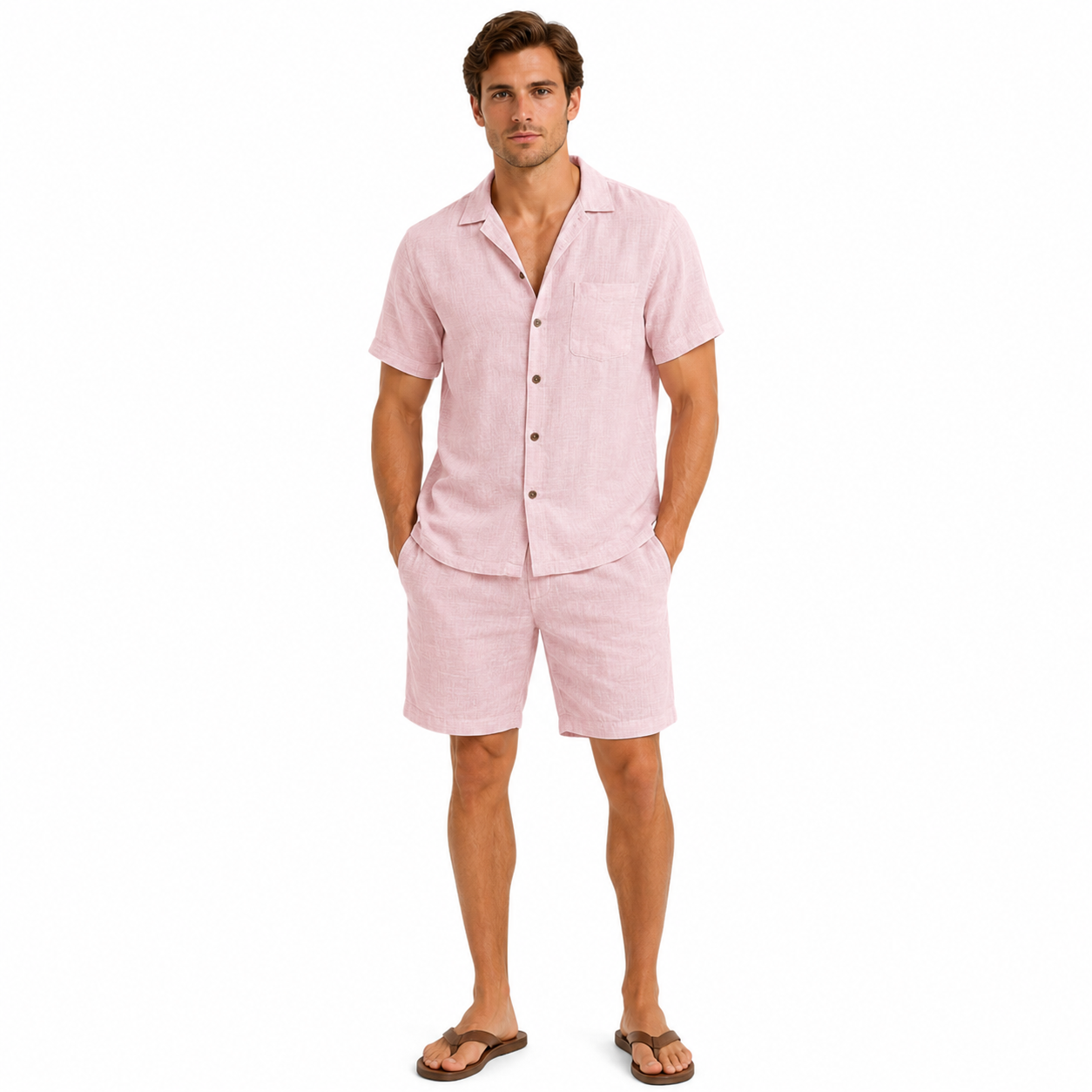 Men's Summer Two-Piece Set: Short Sleeve Shirt and Shorts