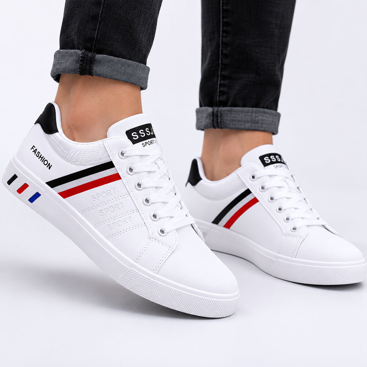 Men's White Lace-Up Low-Top Sneakers