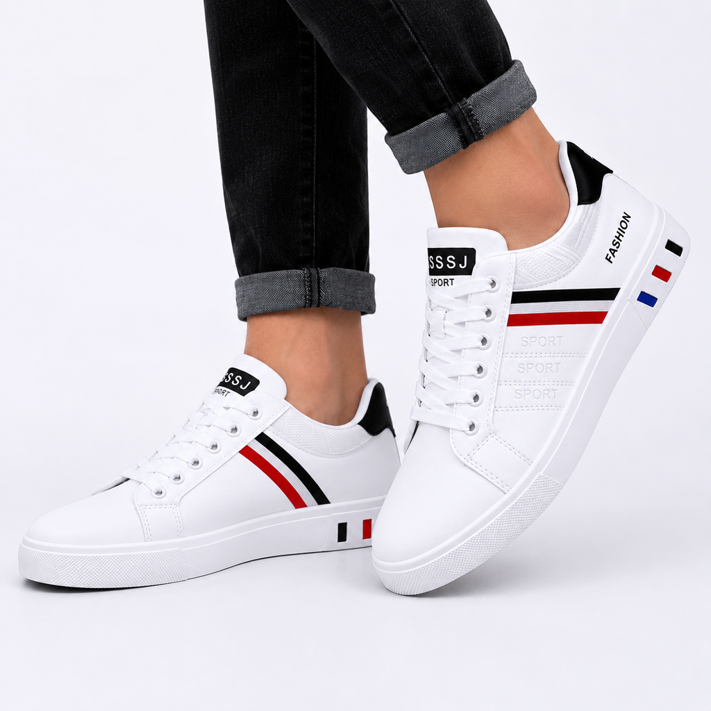 Men's White Lace-Up Low-Top Sneakers