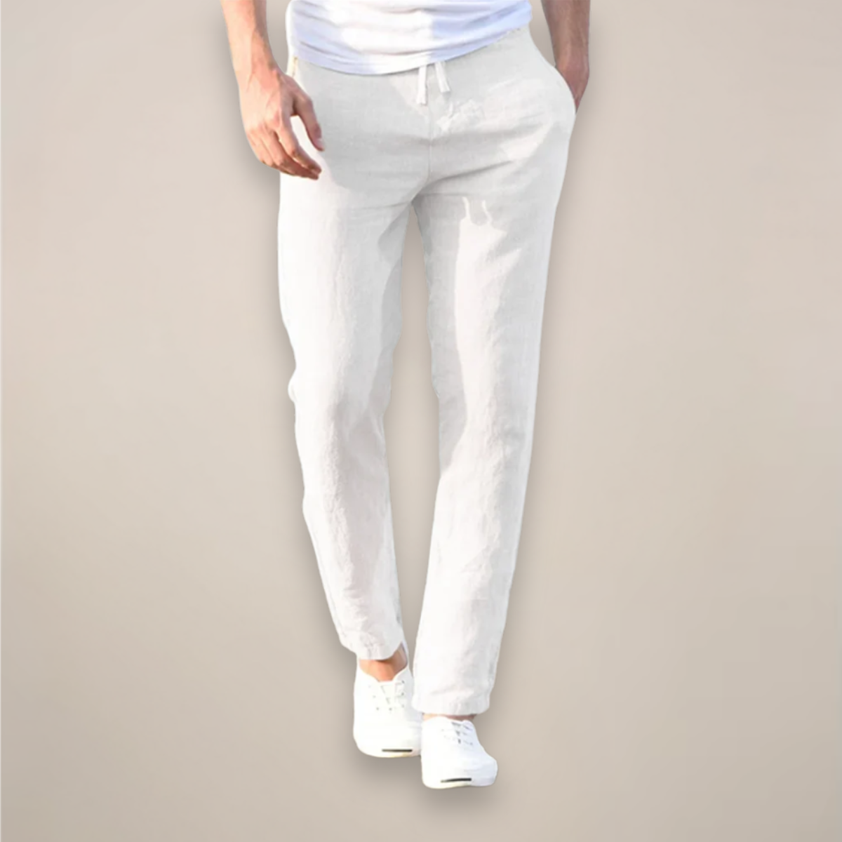 Men's Long Casual Straight-Leg Linen Pants