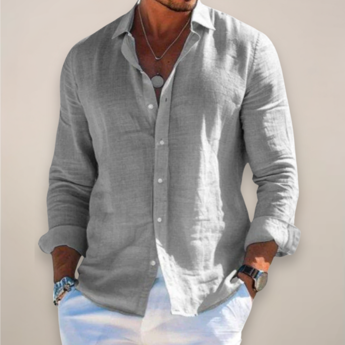 Men's Long Sleeve Casual Button-Up Shirt