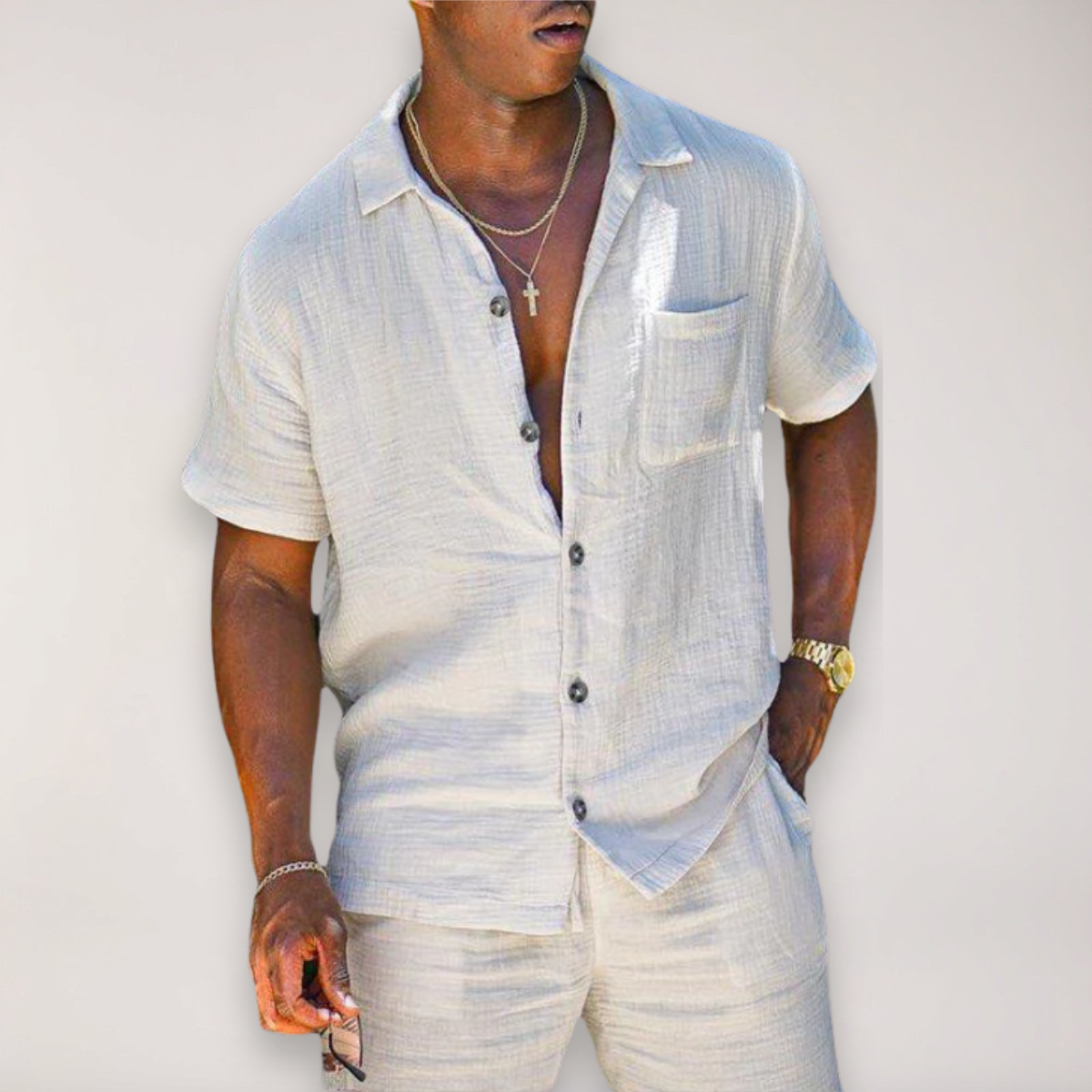Men's Summer Two-Piece Set: Short Sleeve Shirt and Shorts